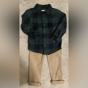 Flannel button up & cords size 5t. Good condition!